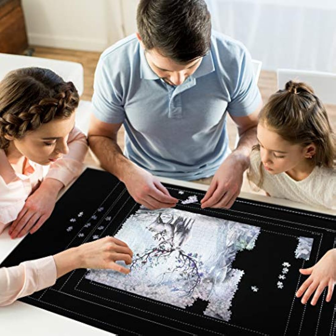 Becko US Puzzle Roll Jigsaw Storage Felt Mat with Frame Lines, Jigroll Up to 1,500 Pieces, Environmental Friendly Material for Jigsaw Puzzle Player, Box with Drawstring Storage Bag