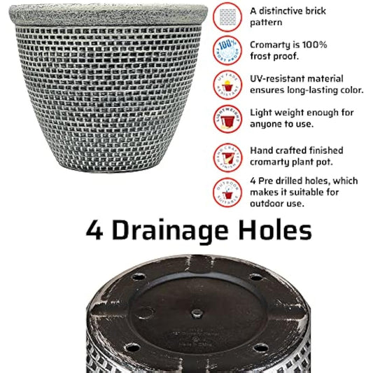 SG Traders Plastic Round Cromarty Plant Pot Flower Pot Planter Garden Decoration Antique Silver 25cm Planter, Outdoor Flower Pots Outside Garden Planters Outdoor With Drainage Holes (Pack of 2)