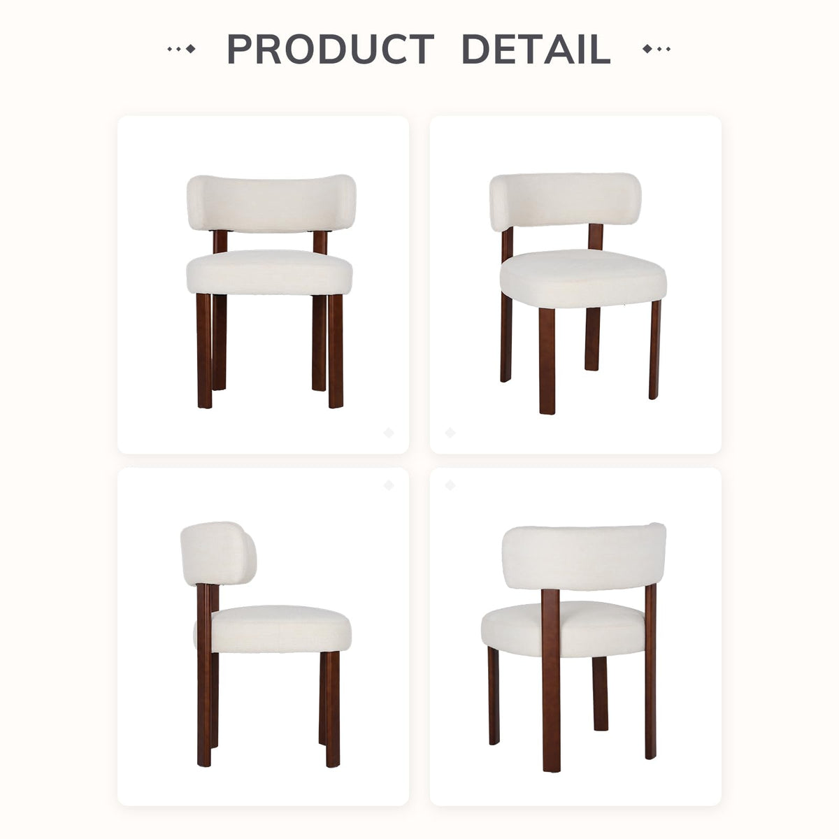 COLAMY Wooden Dining Chairs Set of 4, Fabric Chairs for Dining Room with Open Curved Backrest and Thick Seat Cushion