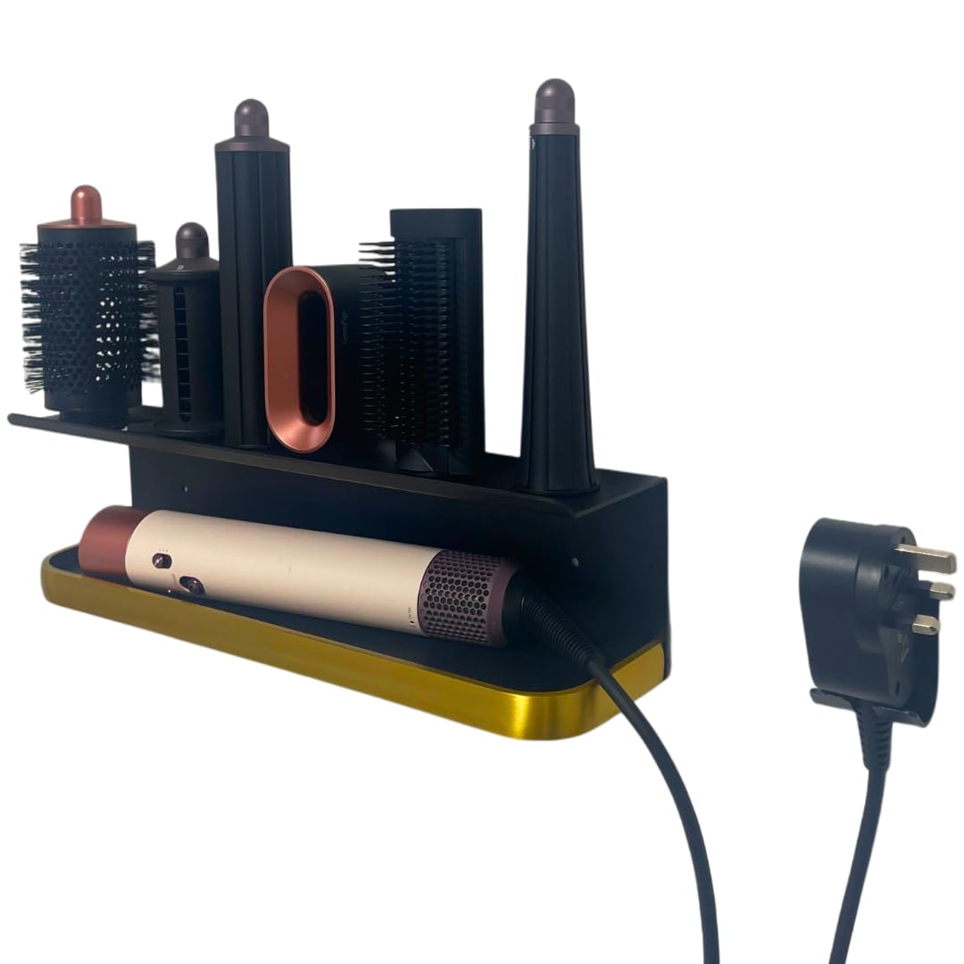 cosmos Hair Dryer Holder Wall Mount Compatible with Dyson - Hairdryer Holder Station, Organizer for Multi-Hair Stylers, Black Gold Wall Mounted