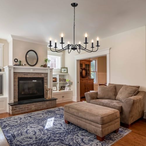 MRHYSWD Black Chandelier, 8 Lights Black Light Chandeliers Ceiling Lights Living Room, Industrial Vintage Chandeliers for Bedroom Kitchen Hall Lounge - Height Adjustment - E14 Base Without Bulbs