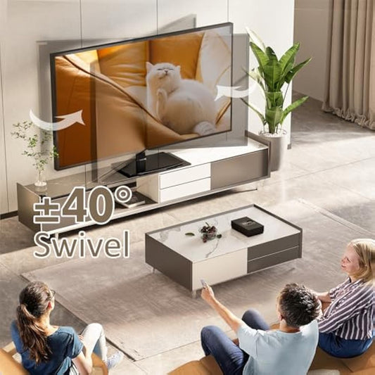 Universal Swivel TV Stand/Base Table Top TV Stand 32 to 70 inch TVs 80 Degree Swivel, 4 Level Height Adjustable, Heavy Duty Tempered Glass Base, Holds up to 40kgs Screens, HT04B-002P