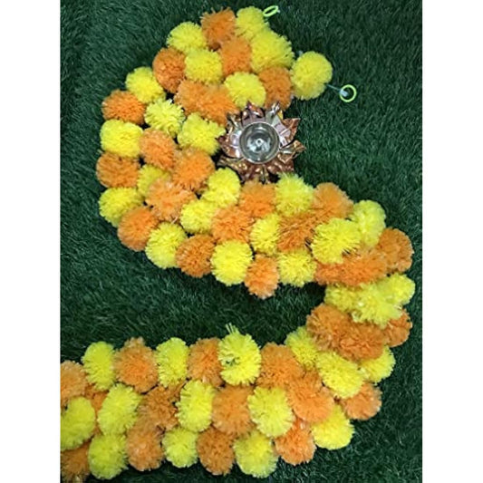 Artificial Marigold Flower Marigold for Christmas Decoration 5 String Decorations Garlands Genda phool mala 5 Feet Long, for Wedding Decoration, Home Decoration (Pack of 5) (Orange and Yellow)