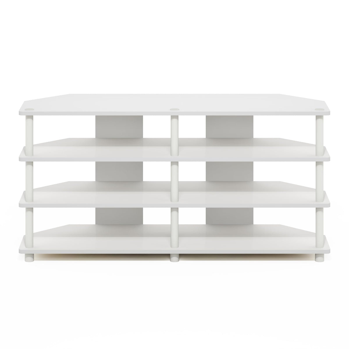 Furinno ECON TV Stand, 4-Tier Corner Entertainment Center, TV Console for TV up to 55 Inch, Easy Assembly, for Living Room, Bedroom, White