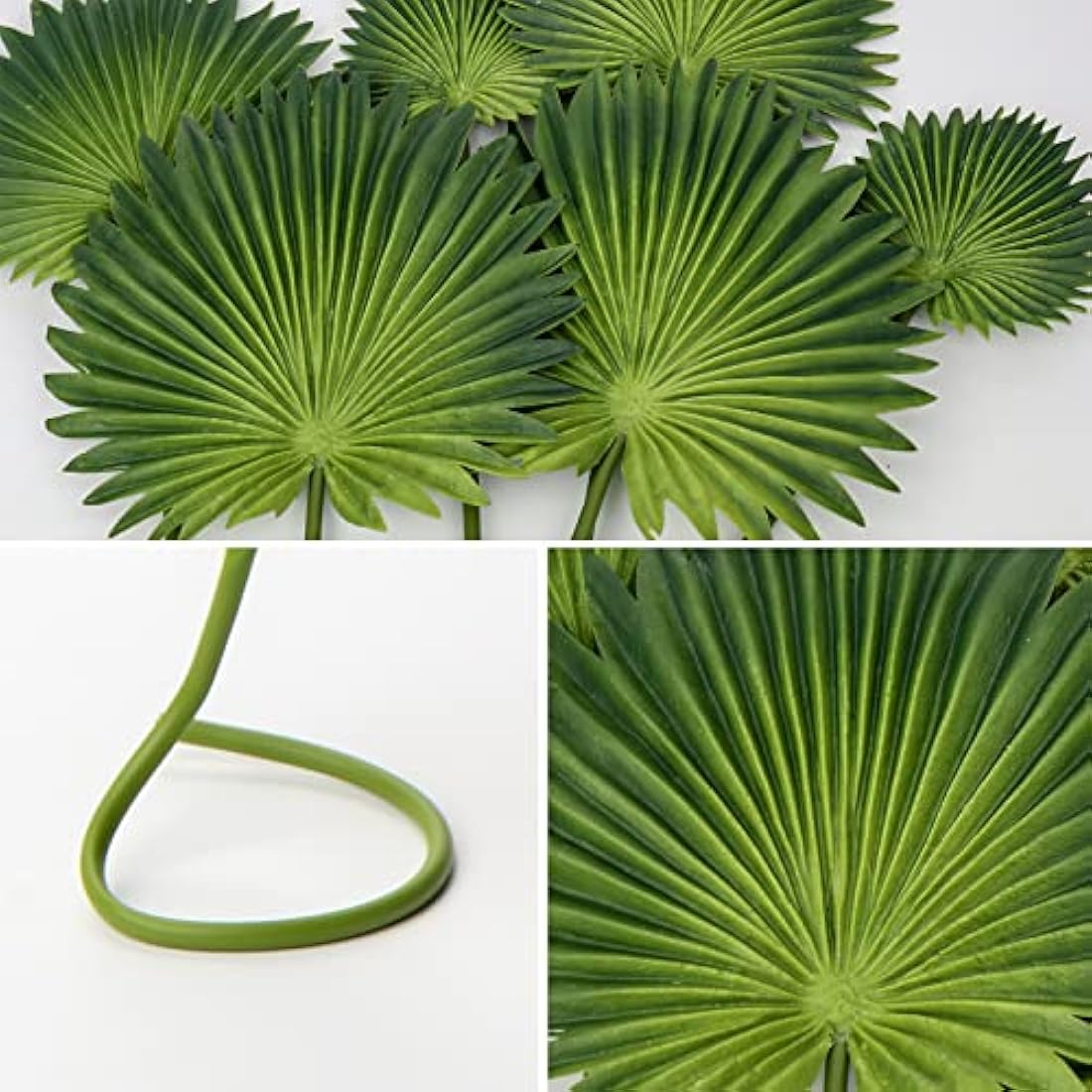 Briful 2 Packs Green Palm Leaf Artificial Leaves Stems, Fake Plants 6 PCS Palm Leaves Stems Artificial Plants Indoor for Home Decor, Cake Arrangements, Table Centerpieces