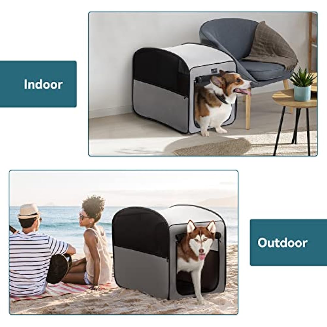 Petsfit Collapsible Dog Crate,Soft Dog Crate for Travel and Car Use - Pop Up Design,Lightweight and portable soft Crate for Small and Meduim Dogs Cats,Improved Top Zipper,68 x 40 x 56cm
