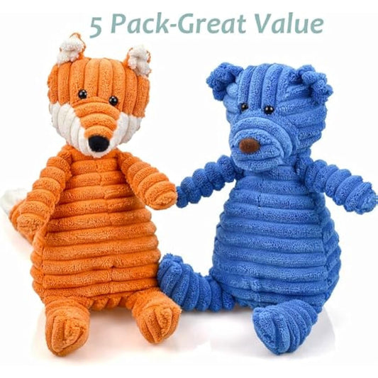 Ousiya 5-PACK Squeaky Dog Toys, Tough Stuffed Plush Dog Toys Bundle Soft Dog Chew Toys for All Breed Size Aggressive Chewers, Cuddly Animals for Puppy Small Medium Large Dogs Boredom Buster