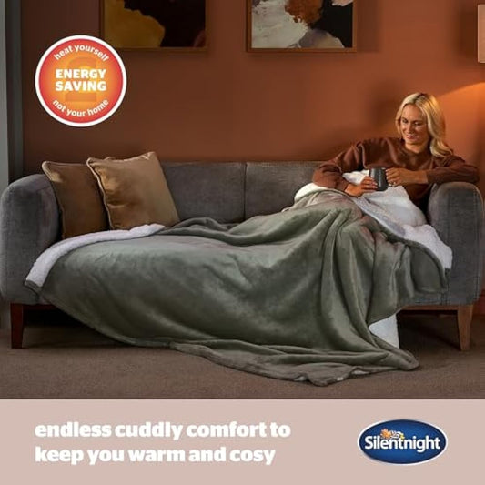 Silentnight Snugsie Giant Blanket - Fleece Throw Plush Blanket Super-Sized with Warm Sherpa Fleece Inside Reversible for Whole Family Sofa Couch Bed - 240 x 180cm – Green