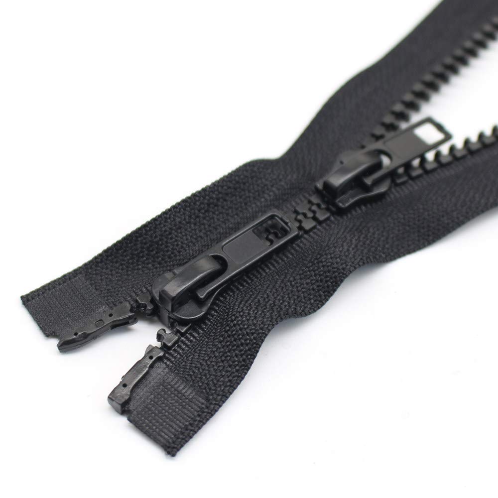 YaHoGa Pack of 2 90 cm #5 Zip Plastic 2 Way Separable Black 5 mm Zip for Coat Jackets (2 Way)
