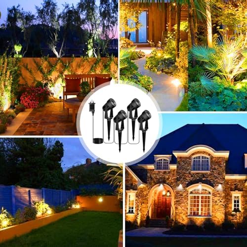 Svater Garden Spotlights Mains Powered, 20m 6-in-1 LED Landscape Lights 6 * 2W Warm White 3000K 27V IP65 Waterproof Outdoor Garden Lights Pathway Lighting for Lawn Yard, Patio,Driveway,Party
