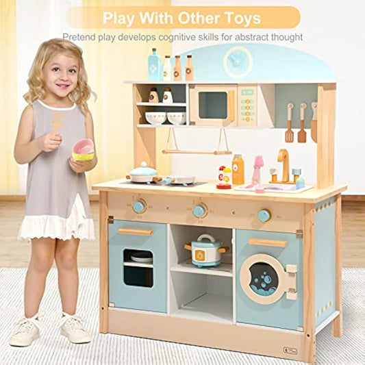 ROBUD Kids Kitchen Wooden Toys Age 3 4 5 | Play Kitchen Toy for 3 4 5 6 Year Old Girl Boy Gifts Wooden Kitchen Kids Birthday for Girls Role Play Toys 3-6 Years Old Presents