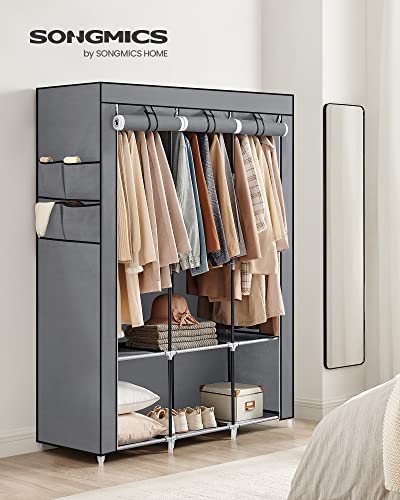 SONGMICS Clothes Wardrobe, Portable Closet with Cover, 130 x 45 x 167 cm, 3 Hanging Rails, Shelves, 4 Side Pockets, Large Capacity for Bedroom, Living