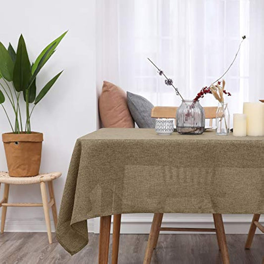 Deconovo Faux Linen Table Cover Wipeable Square Water Resistant Tablecloth for Party 51x51in(130x130cm) Taupe