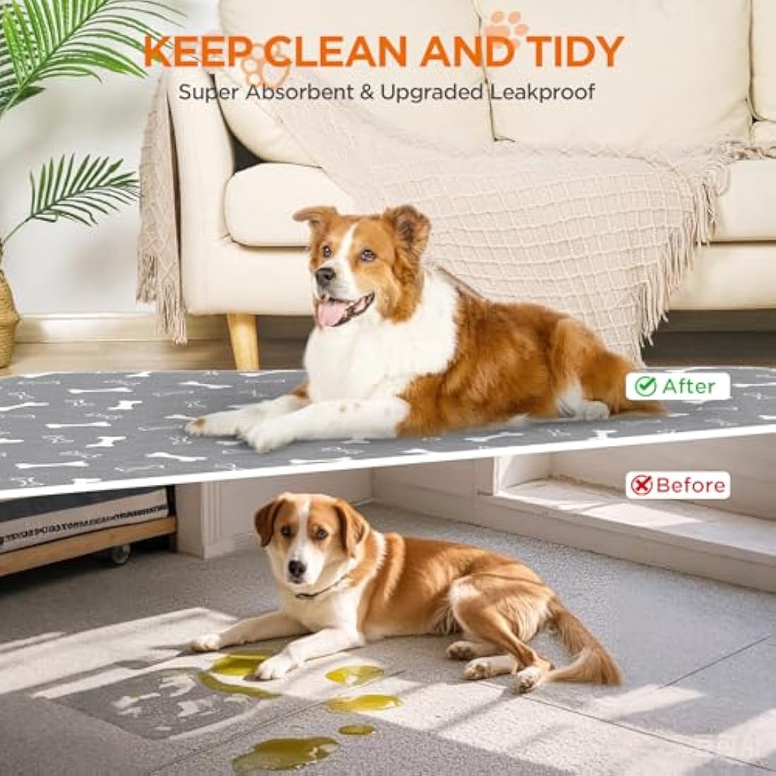 Baodan Puppy Pads Washable, Reusable Puppy Training Pads, Super Absorbent Waterproof Dog Mat Pee Pads for Dogs, Fast Drying Training Pads for Home, Car, Travel - 182x182 cm