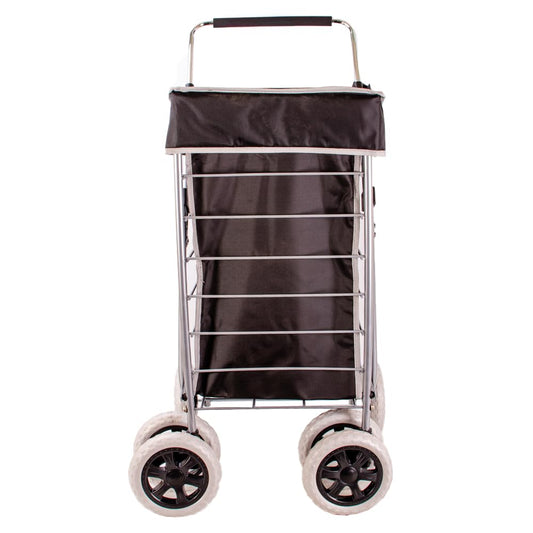 Premium 6 Wheel Swivel Shopping Trolley with Adjustable Handle Plain Black with Grey Trim
