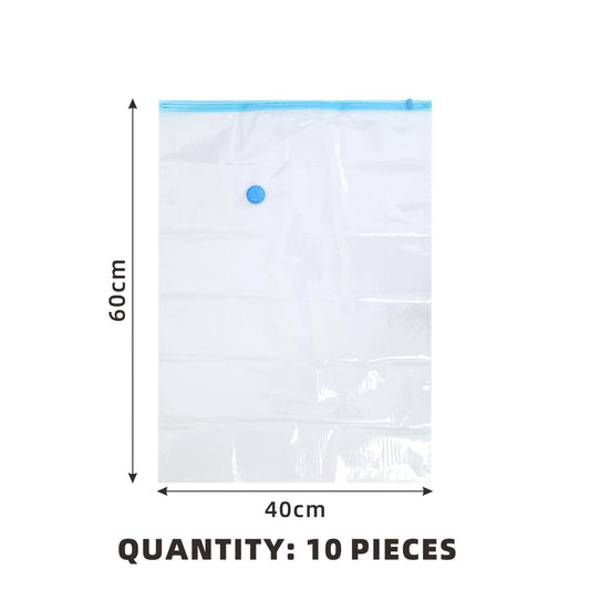 10-Pack Vacuum Storage Bags 40x60cm - Space Saver for Clothes, Quilts, Pillows & Blankets, Transparent Blue Airtight Seal Reusable & Heavy-Duty