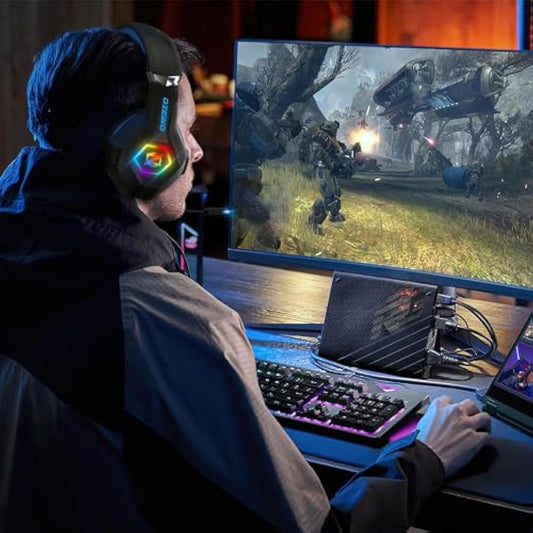 Gaming Headset Stereo Surround Sound Gaming Headphones with Breathing RGB Light & Adjustable Mic for PS4 PS5 PC Xbox One Laptop Mac