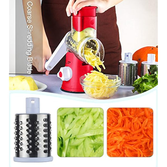 Ourokhome Vegetable Mandoline Slicer Chopper- Rotary Cheese Grater with 3 Interchangeable Ultra Sharp Cylinders Stainless Steel Blades(Red)