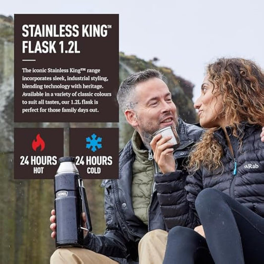 Thermos - Stainless King Matt Black Travel Flask (1.2L) Premium Leak Proof Insulated Tea & Coffee Flask for Hot & Cold Drinks, Built-in Cup, Twist-Pour Stopper, BPA-Free, Durable Steel Dishwasher Safe