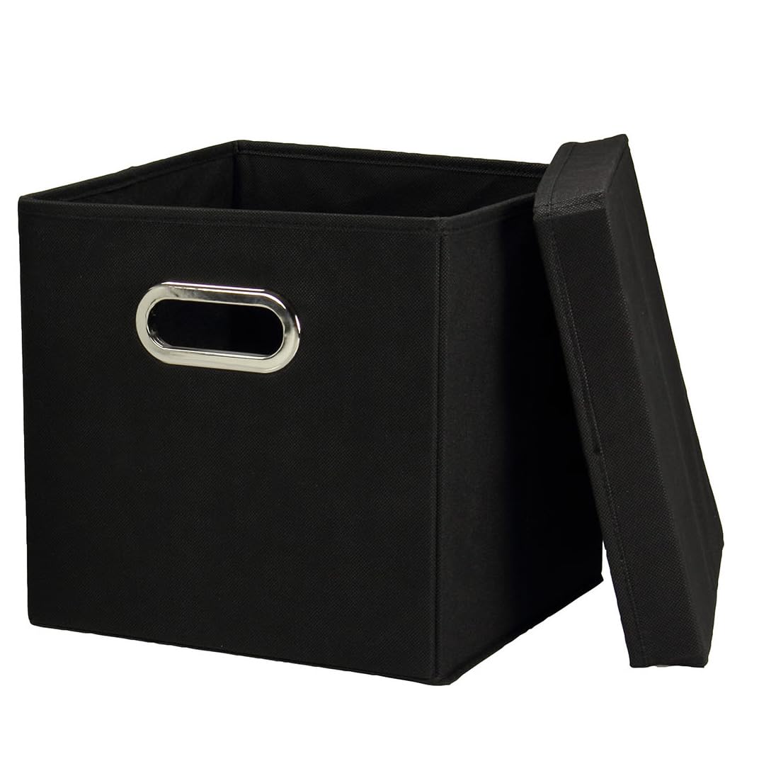 Household Essentials 34-1 Decorative Storage Cube Set with Removable Lids | Black | 2-Pack