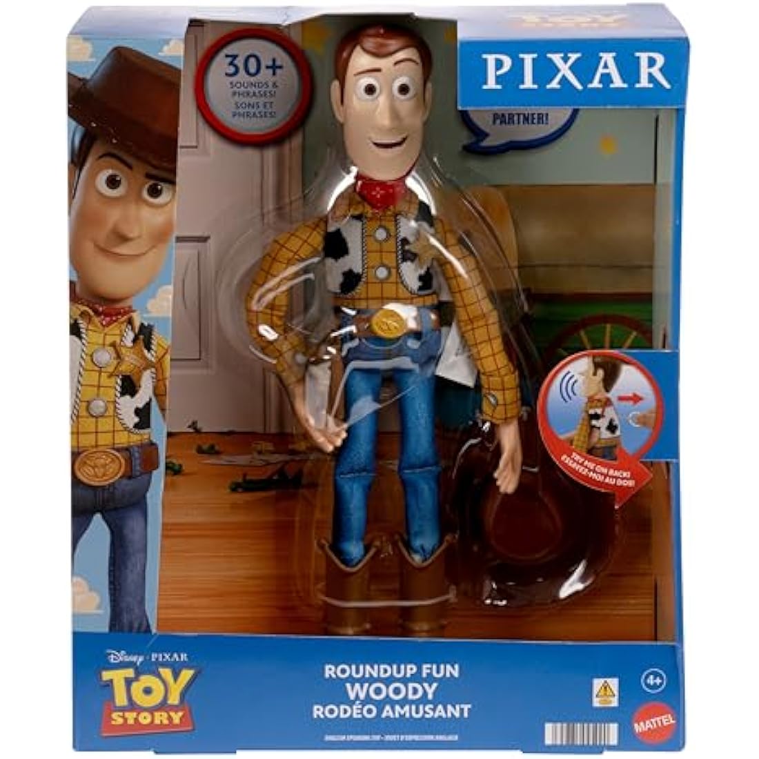 Mattel Disney Pixar Toy Story Roundup Fun Woody Large Talking Posable Figure, 12 Inches Tall with 20 Phrases Authentic Detail, Fabric Plush & Plastic, HFY35