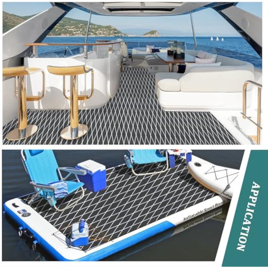 KXKZREN EVA Foam Boat Flooring Decking Sheet 6mm Thick 93.8"x43.9" Diamond Anti-slip Marine Flooring Mat Self Adhesive Deck Floor for Bass Boat Yacht Motorboat RV Cooler Tops