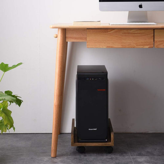 KIRIGEN Wooden CPU Stand PC Cart for ATX Tower, Adjustable Computer Tower Stand with Locking Caster Wheels, Solid Wood Mobile Desktop Case Holder