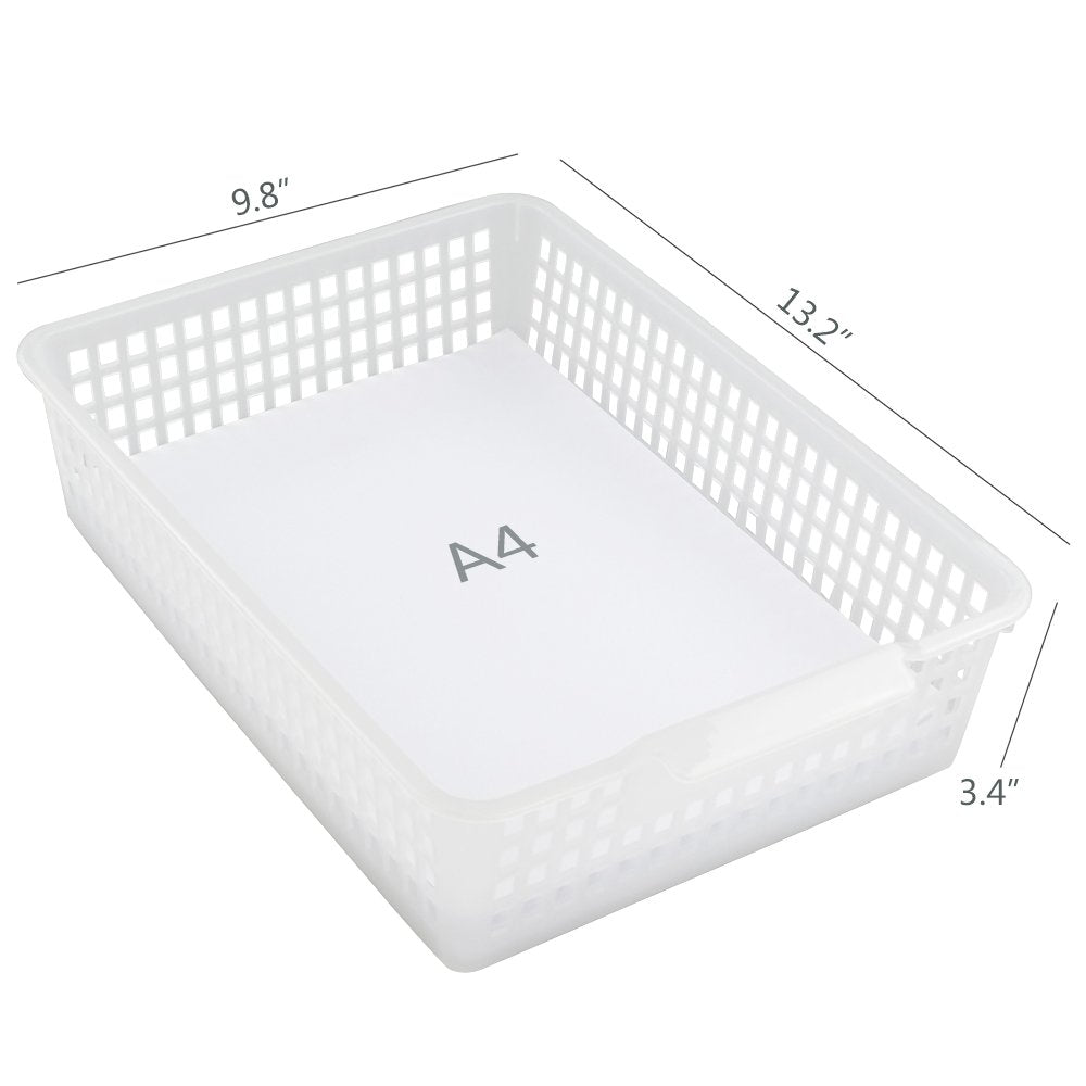 Qskely 6-Pack A4 Plastic Storage Trays, Office Paper Storage Basket, Clear