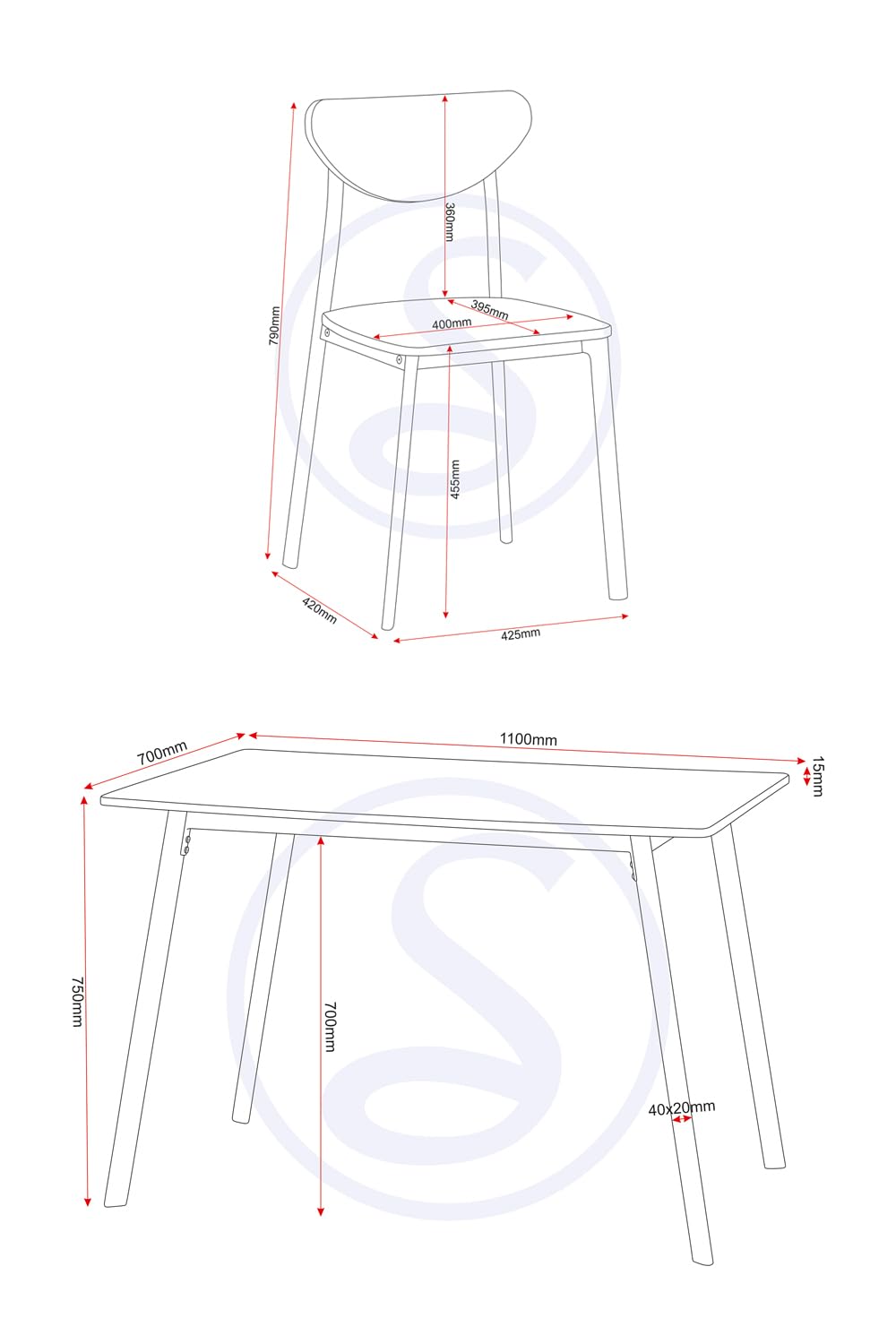 Seconique Riley Large Dining Set with 4 Dining Chairs,White/Light Oak