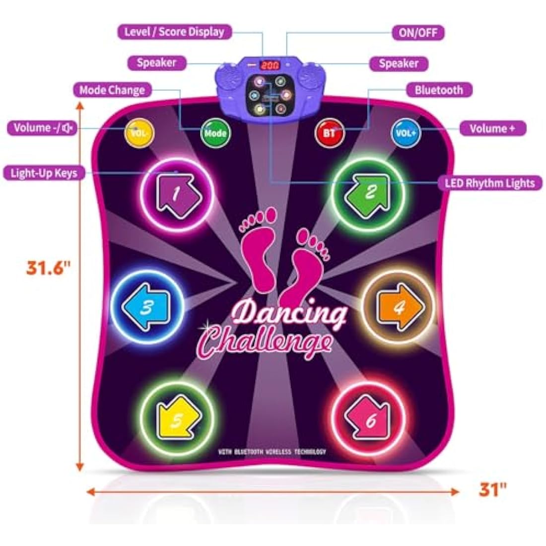 INSTOY Light Up Dance Mat for Girls:Dance Toys for 4 5 6 7 8 9 10 Year Old Girl Gifts - Music Dancing Game Pad with 5 Game Modes & Wireless Bluetooth - Birthday Gifts for Girls Boys Age 3-10