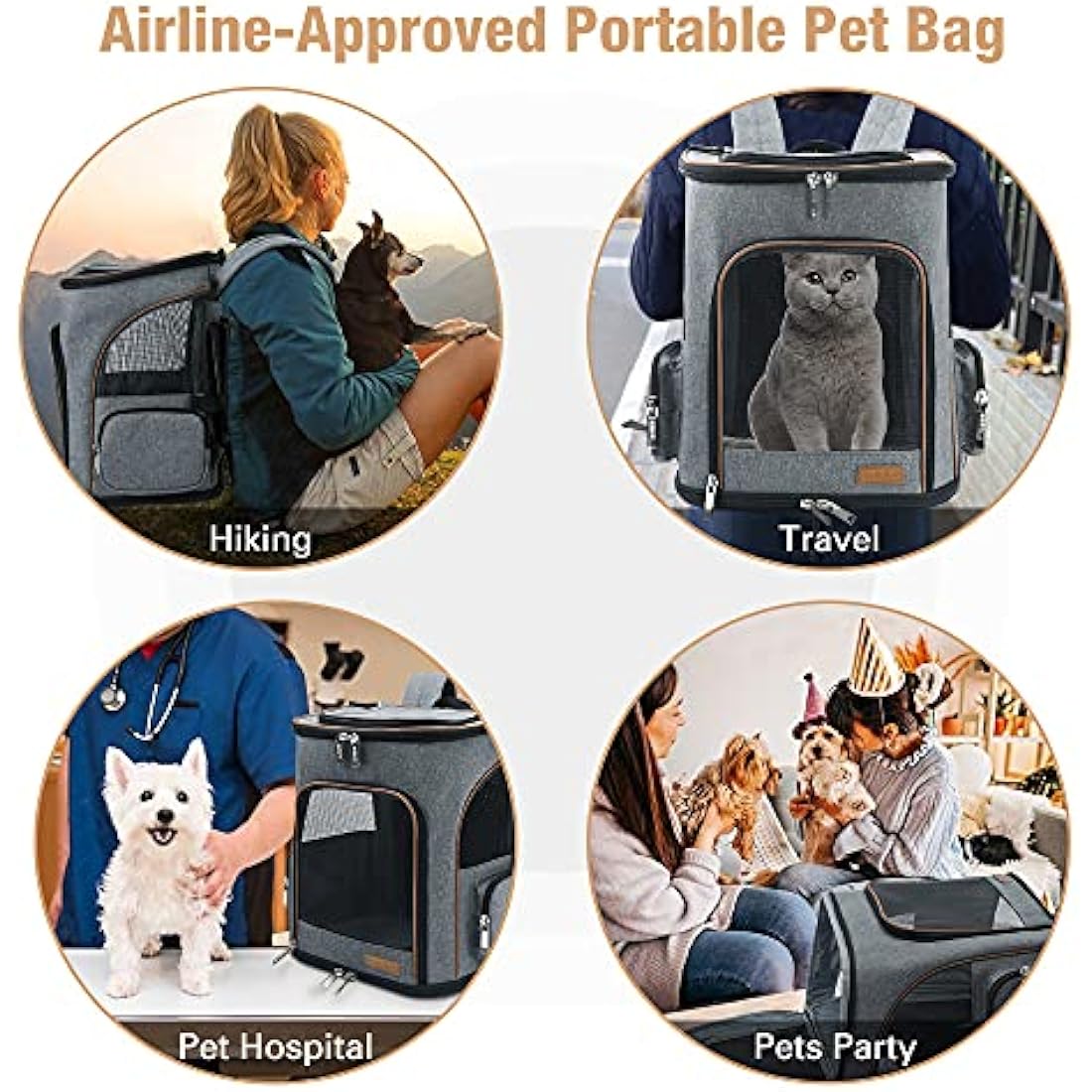 Lekesky Expandable Cat Carrier Backpack - Portable Breathable Rucksack for Medium and Small Cats & Dogs, Foldable with Inner Escape-proof Leash and Pet Mat, Supports 25 lbs (Grey)
