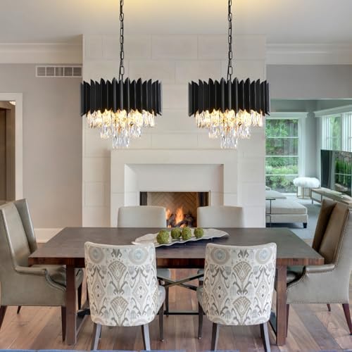 Modern Crystal Chandeliers 3-Tier K9 Round Crystal Chandeliers Light Fixture Small Black Ceiling Light Fixture for Dining Room Living Room Bedroom Entryway ,E14*5Light