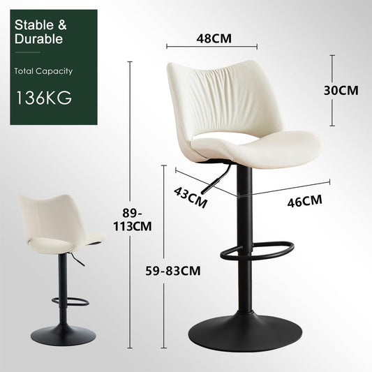 YOUNUOKE Bar Stools Set of 2, Adjustable Breakfast Bar Stools, White
