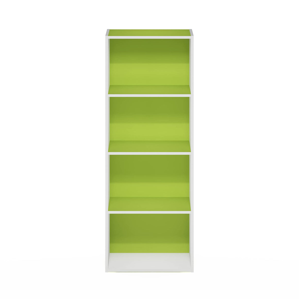 Furinno LUDER Book Shelf, 4-Tier Bookshelf, Bookcase with Open Shelf, 9.3 x 15.6 x 41.7, for Living Room, Bedroom, Home Office, Green/White