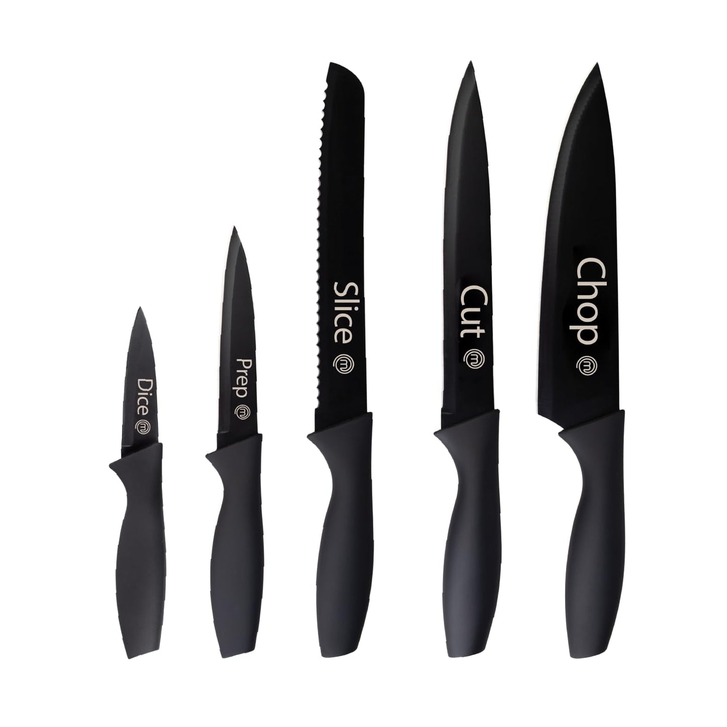 MasterChef Knife Set of 5 Kitchen Knives for Cooking (Paring, Utility, Bread, Carving & Chef Knives), Professional Sharp Stainless Steel, Non Stick