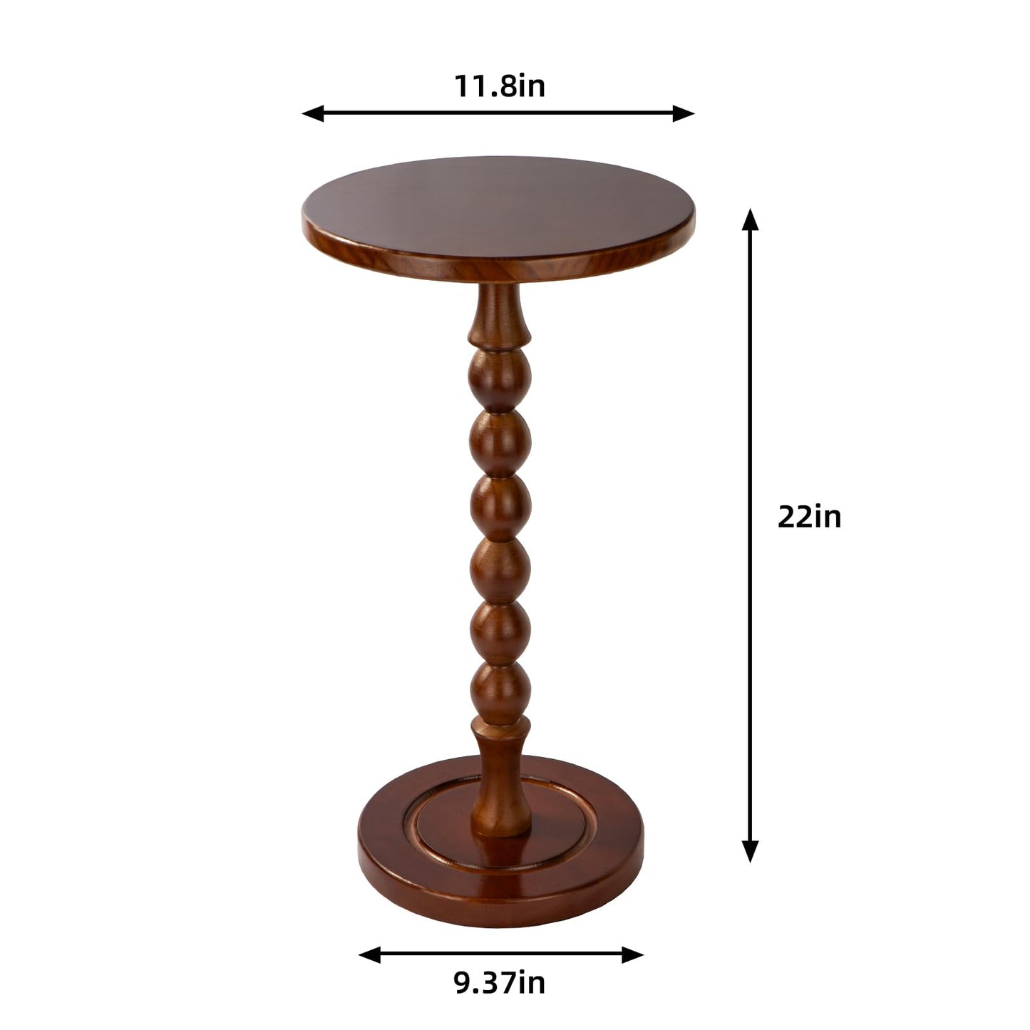 Lampaggio Round Side Table for Small Spaces, Drink Table with Oak Wood Pedestal, Modern End Table Nightstand for Living Room, Bedroom, Office