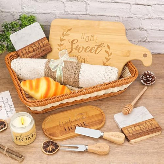 House Warming Gifts New Home,Unique Housewarming Gift,Realtors Closing Gift,Serving Board Housewarming Basket for Couples Women Men