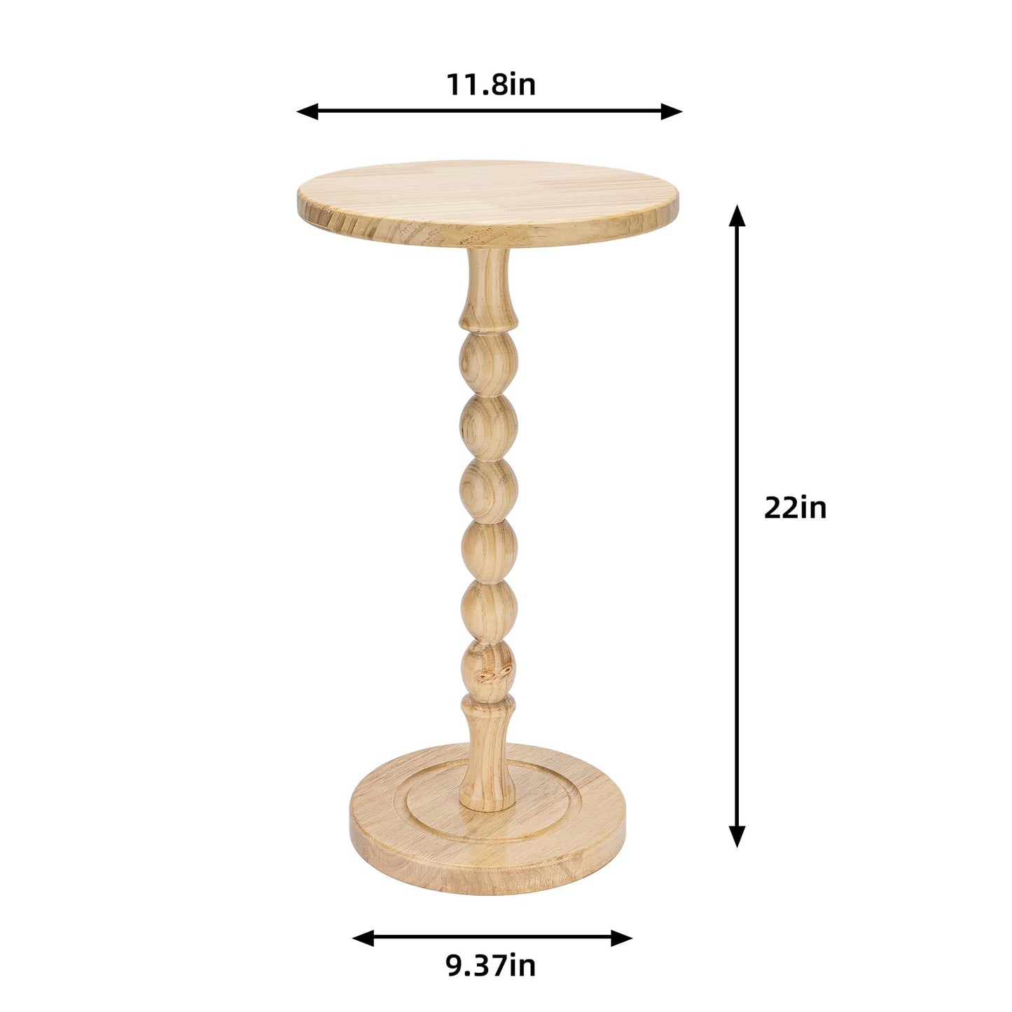 Lampaggio Round Side Table for Small Spaces, Drink Table with Oak Wood Pedestal, Modern End Table Nightstand for Living Room, Bedroom, Office