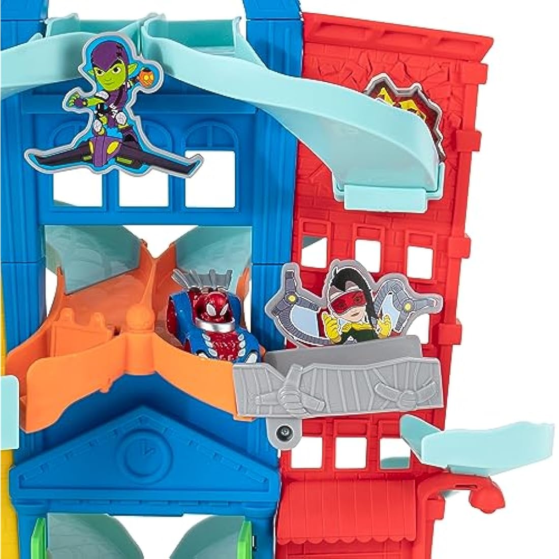 Marvel's Spidey and his Amazing Friends 24-Inch Tall Amazing Metals City Track Set-Two 3-Inch Exclusive Die-Cast Vehicles Included-Superhero Toys for Kids 3 and Up