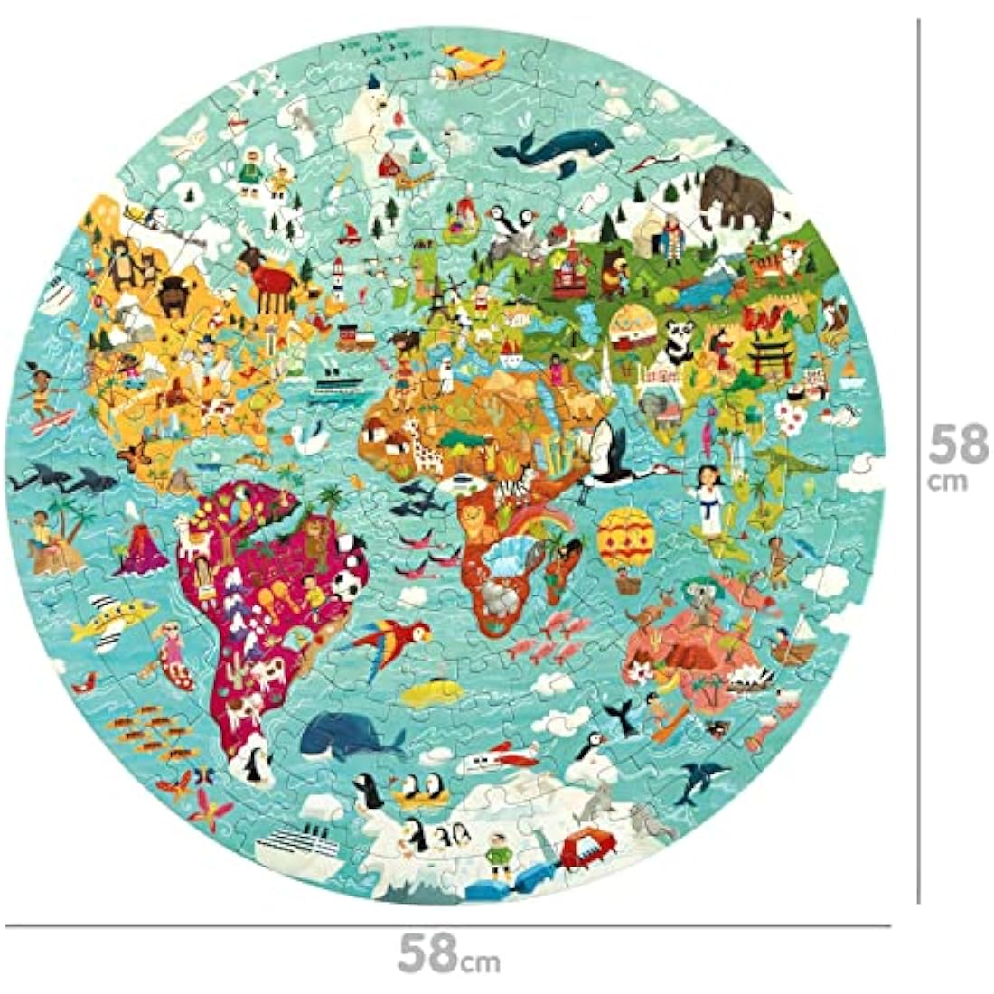 Boppi puzzles for 5+ year olds / 150 Piece Round Circle Jigsaw Puzzles for Kids Aged 5-8 Made with 100% Recycled Card β World Map