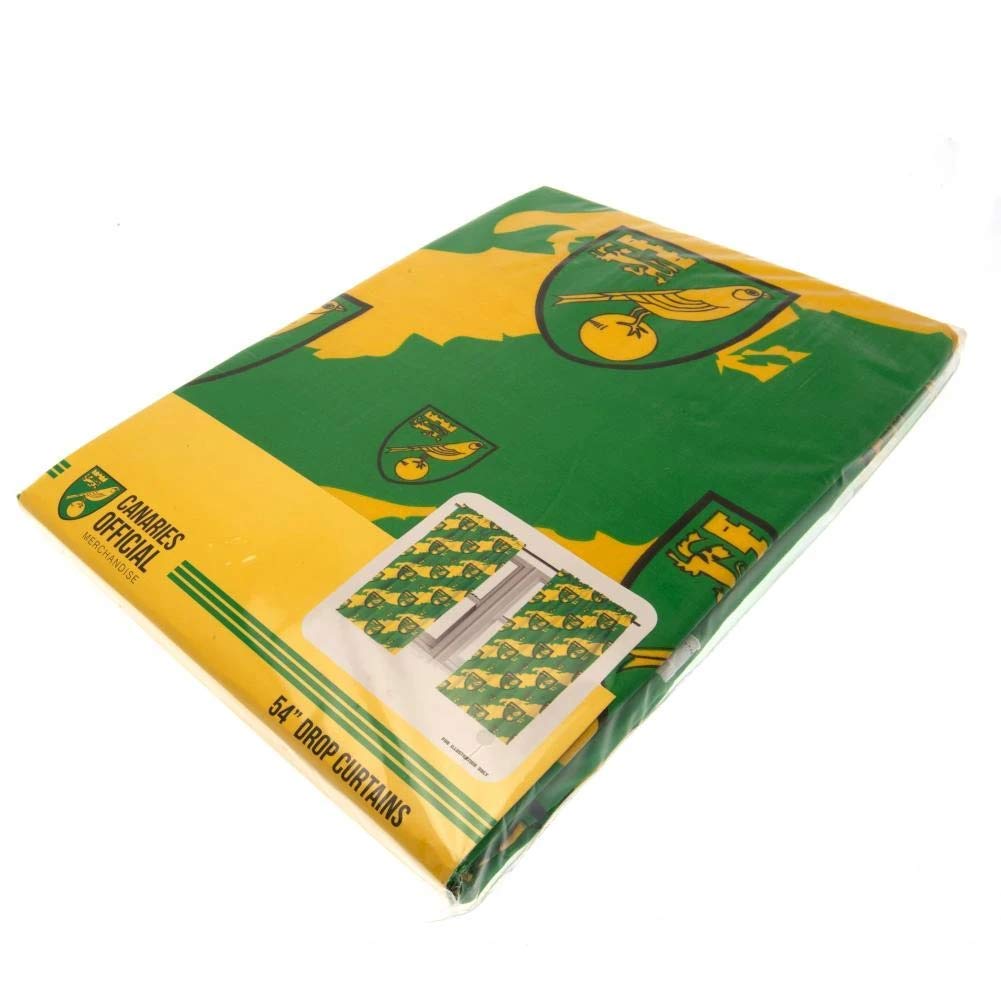 Norwich City FC, Polycotton, Green & Yellow, 54" Drop Curtains