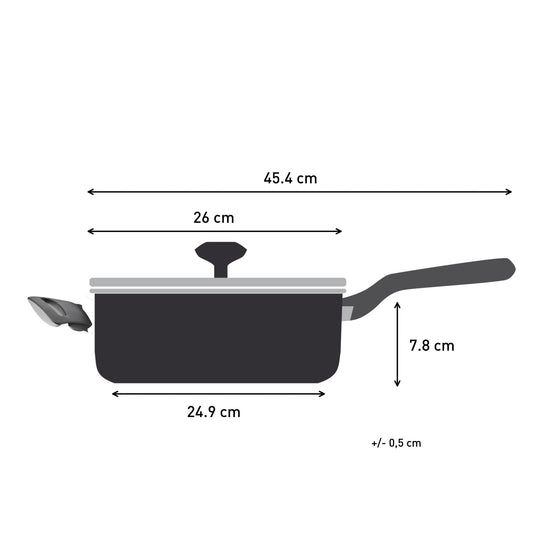 Tefal Titanium Stone Sautepan 26 cm + Lid, High-Performance Non-Stick Coating, Metal Spatula Safe, All hobs Including Induction, E1053345