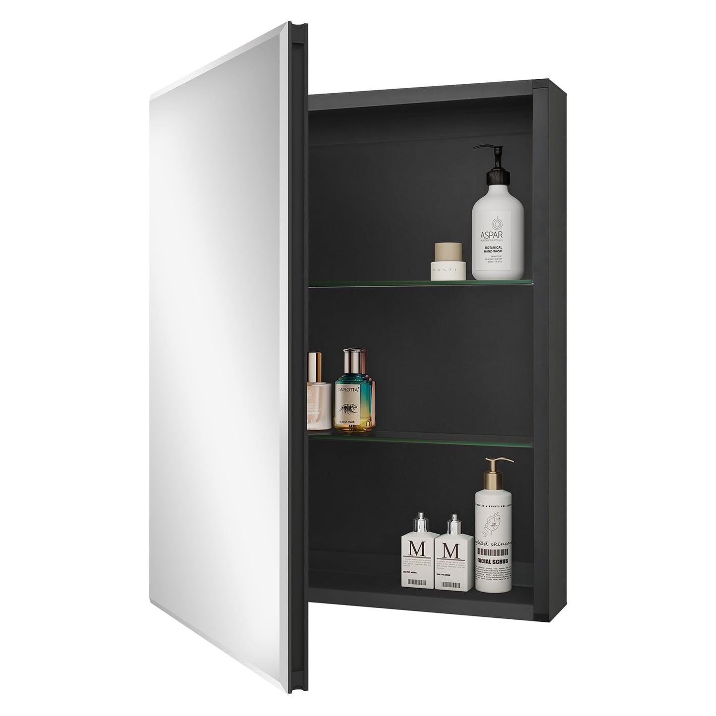 Fundin Bathroom Mirror Cabinet 50.8 x 66 CM Recessed or Surface Mount, Black Aluminum Bathroom Wall Cabinet with Mirror and Adjustable Shelves.