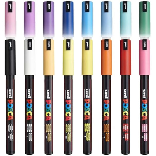 Posca Water Based Permanent Marker Paint Pen - Multi Surface Use - PC-1MR, 0.7mm Ultra Fine - Starter Set of 16 in Gift Wallet