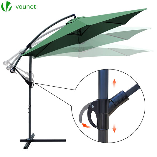 VOUNOT? 3m Cantilever Garden Parasol, Banana Patio Umbrella with Crank Handle and Tilt for Outdoor Sun Shade, Green