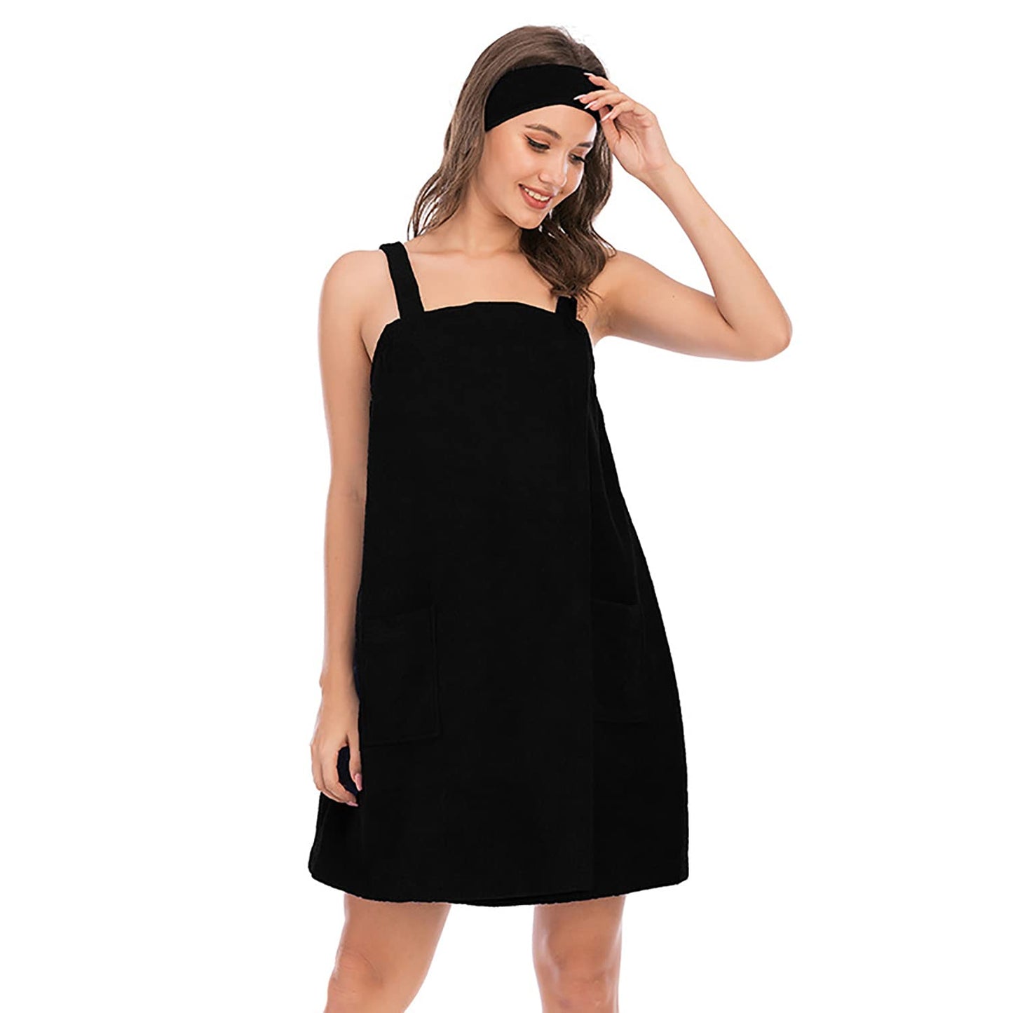 Verve Jelly Ladies Wrap Comfort Towel Wrap for Women Soft Sarong Shower Spa Beach Gym Towelling Robe Cover-Up Dress with Headband Black XXL
