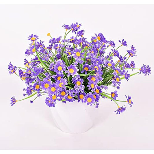 4PCS Artificial Daisy Flowers Outdoor Spring Summer Decoration UV Resistant Fake Flowers Faux Plastic Greenery Shrub Plant Indoor Outside Hanging Garden Home Porch Wedding Party Decor (Purple)