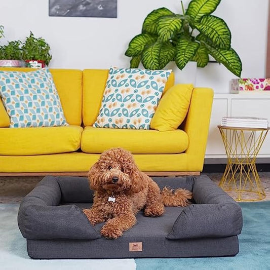 Ferplast Dog Bed Dog Cushion Dog Bed Medium Memory Foam Dog MatOrthopedic Dog Bed and Sofa Dog Mattress Washable 64 x 52 x h 16,5 cm. Grau