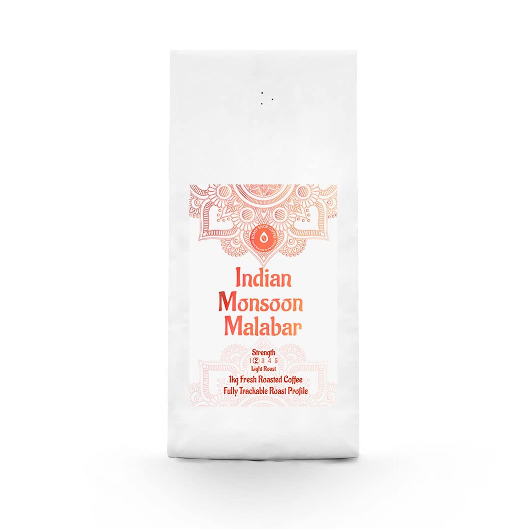 Roast Shop Coffee, 1kg Beans Freshly Roasted Indian Monsoon Malabar Arabica, Single Origin, Seasonal Source, Light Roast