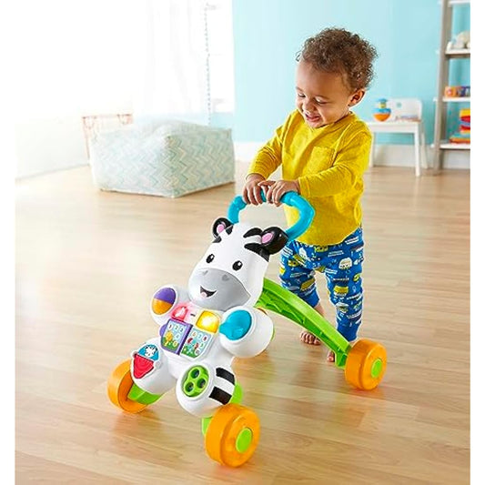 Fisher-Price Learn with Me Zebra Walker | First Steps Baby Walker Push Along Toy with Lights, Music, Baby Girl and Baby Boy Toys | Hands-On Toddler Baby Push Along Walker | UK English Version, GXC31